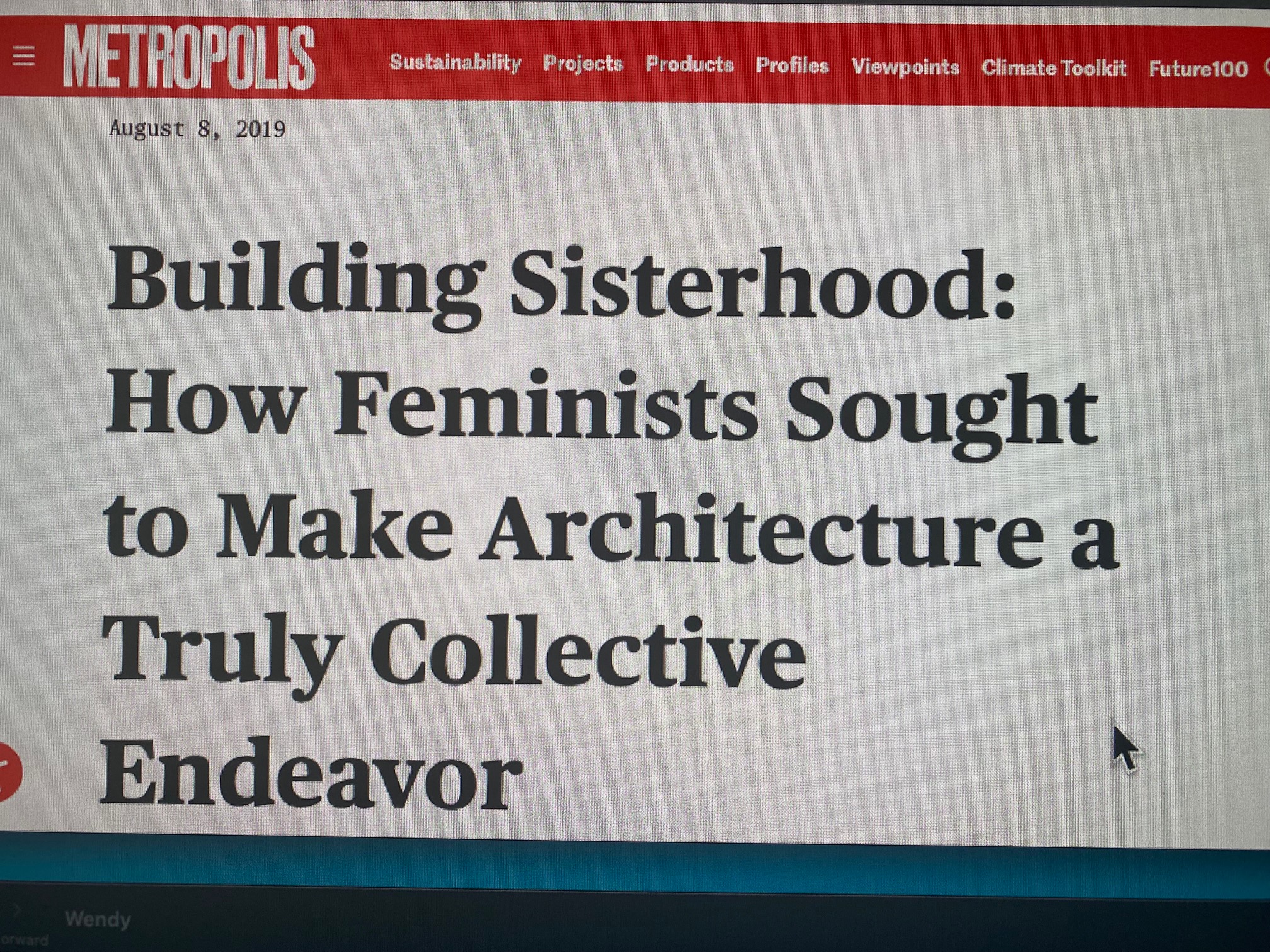 Online article Metropolis: Building Sisterhood in Architecture 